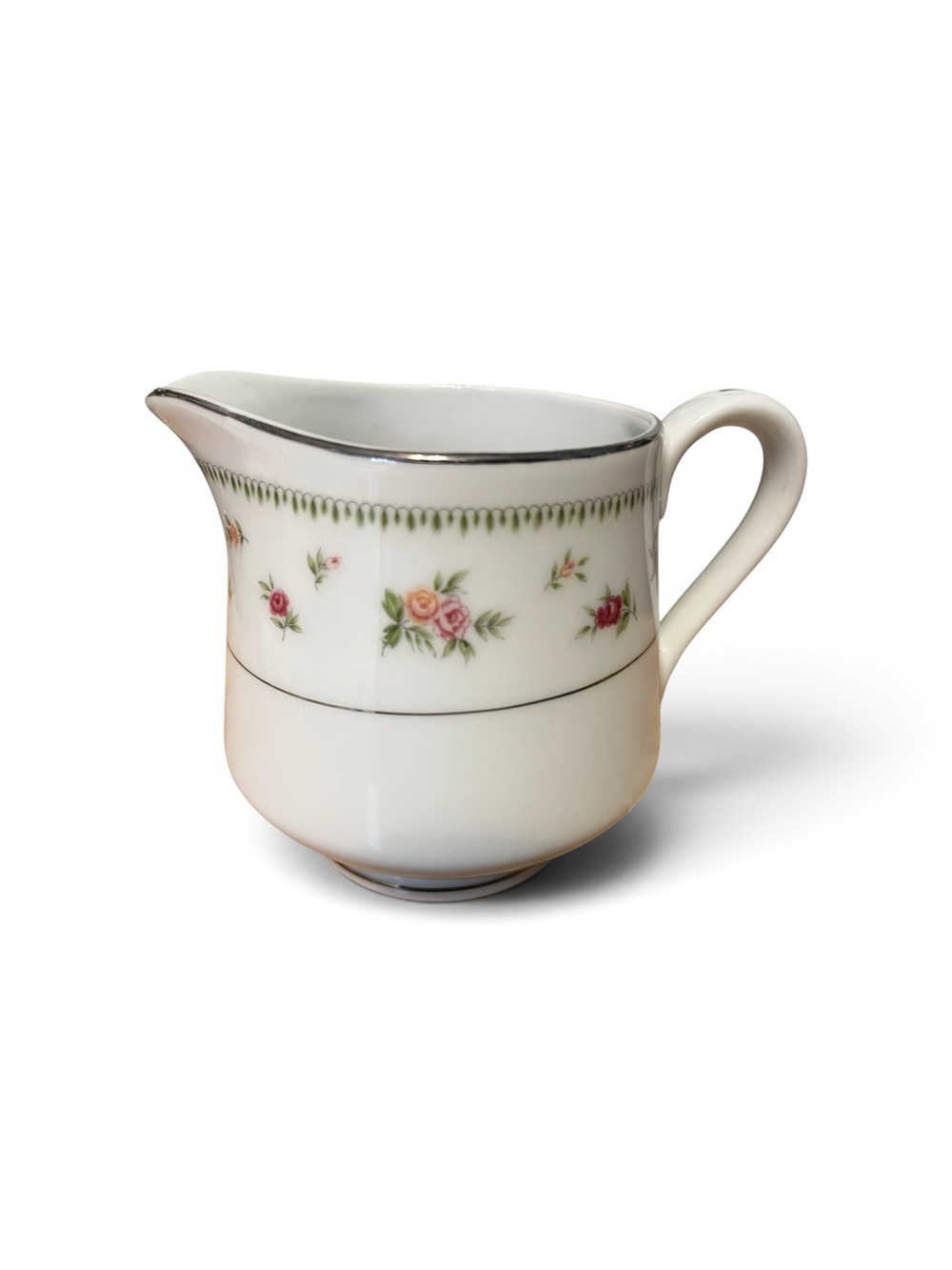 Vintage-Style Porcelain Creamer Pitcher with Pink Rose Motif